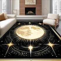 Flatwoven High Traffic Area Rug, Celestial Galaxy Inspired Aesthetic, Non Slip, Stain Resistant, Washable Area Rugs for Living Room, Bedroom(Gold, 4X6)