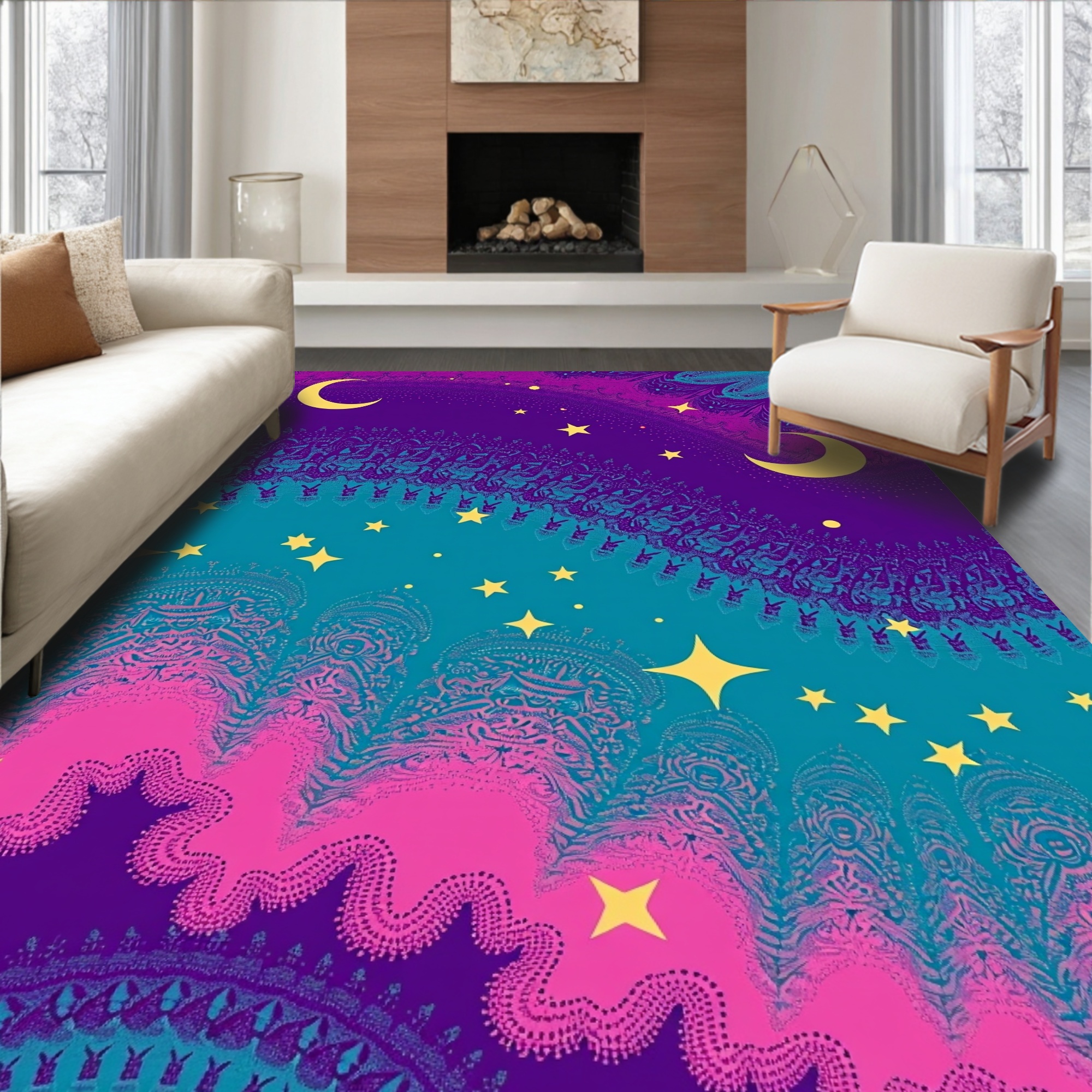 Dream Step Area Rug Flatwoven High Traffic Area Rug, Celestial Journey Cosmic Dreams Starry ...