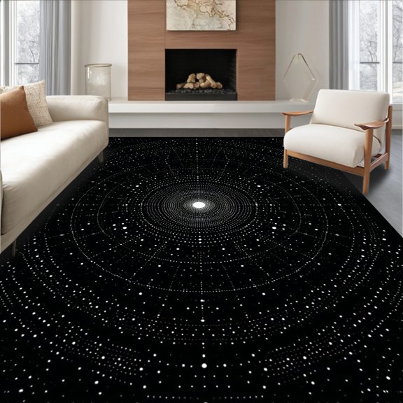 Flatwoven High Traffic Area Rug, Celestial Night Sky Circular With Constellation Motif, Non Slip, Stain Resistant, Washable Area Rugs for Living Room, Bedroom(White, 2X3)