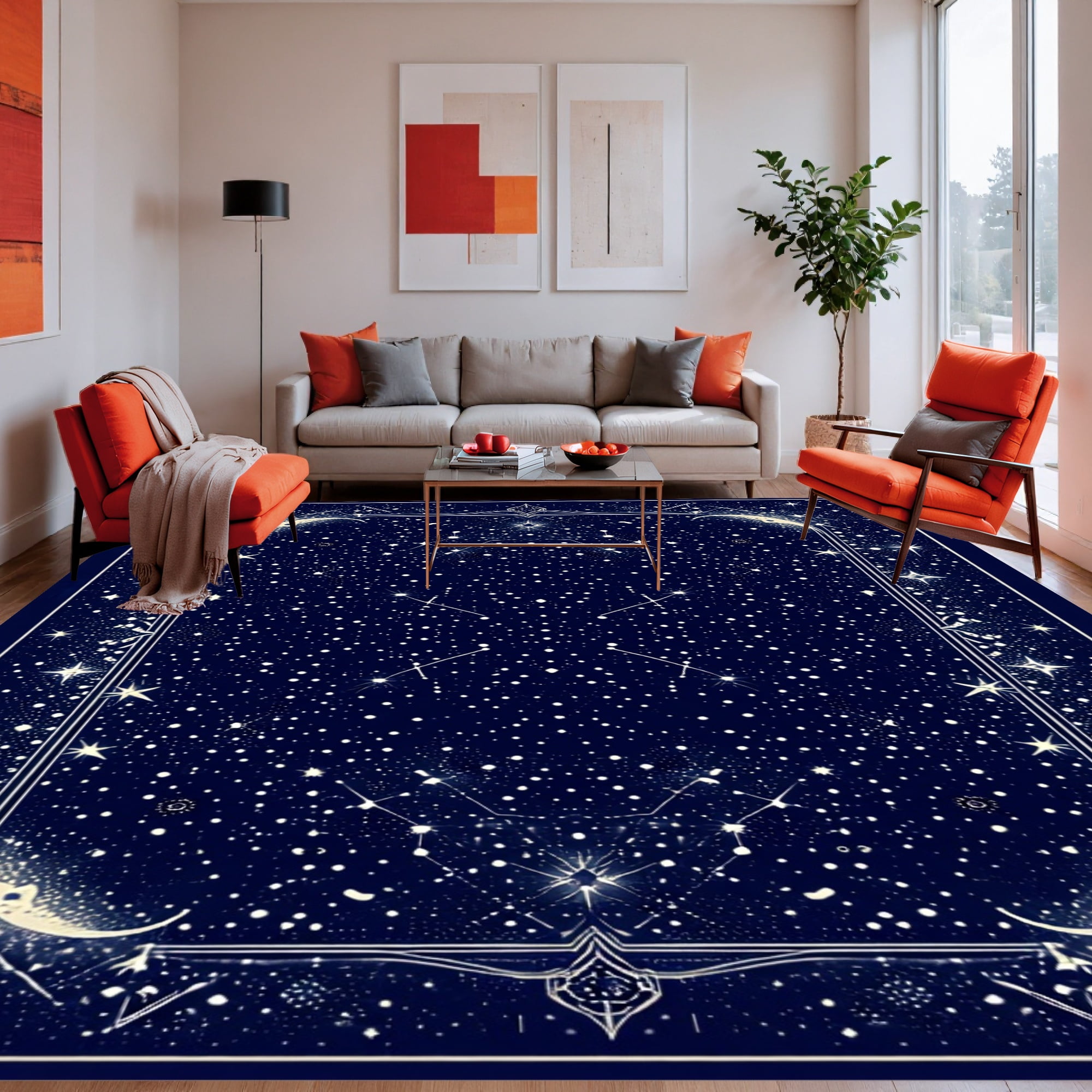 Flatwoven High Traffic Area Rug, Celestial Night Sky Constellation Art ...