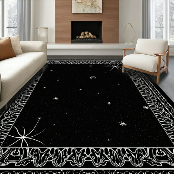 Flatwoven High Traffic Area Rug, Celestial Night Sky Cosmic Swirl, Non Slip, Stain Resistant, Washable Area Rugs for Living Room, Bedroom(Black, 2X3)