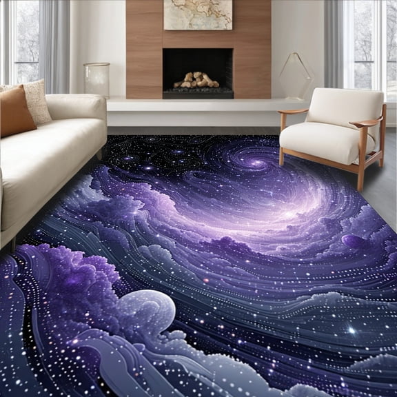 Flatwoven High Traffic Area Rug, Celestial Nights Runner With Constellation Inspired, Non Slip, Stain Resistant, Washable Area Rugs for Living Room, Bedroom(Purple, 2X3)