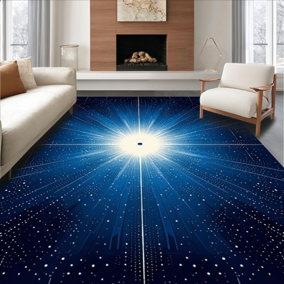 Flatwoven High Traffic Area Rug, Celestial Starburst Design Cosmic Sparkle Rug, Non Slip, Stain Resistant, Washable Area Rugs for Living Room, Bedroom(Blue, 4X6)