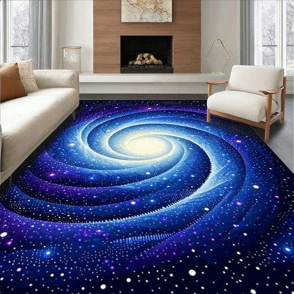 ODIKA 2'x3' Machine Washable Non-Slip Area Rug, Celestial Swirl with Cosmic Nebula Motifs and Accents High Traffic Rug, Blue, 197044