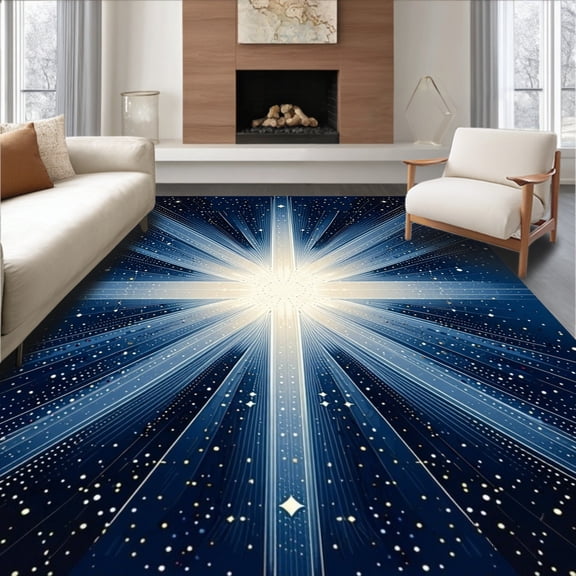 ODIKA 2'x3' Machine Washable Non-Slip Area Rug, Celestial Starburst and Constellation High Traffic Rug, Blue, 249181