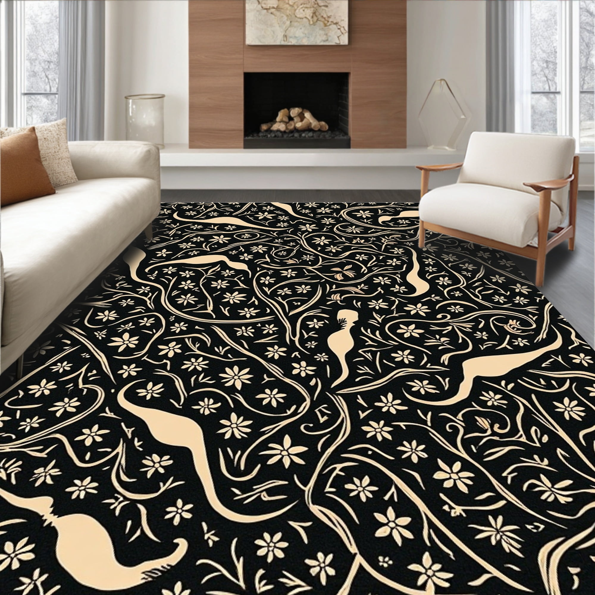 ODIKA 4'x6' Machine Washable Non-Slip Area Rug, Charming Cat ...