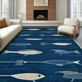 thumbnail image 1 of Flatwoven High Traffic Area Rug, Charming Coastal Fishing Motif, Non Slip, Stain Resistant, Washable Area Rugs for Living Room, Bedroom(Blue, 4X6), 1 of 8