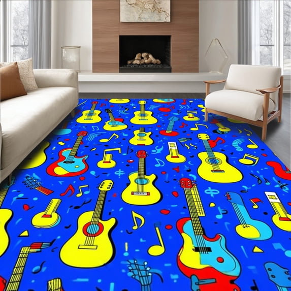 ODIKA 6'x9' Machine Washable Non-Slip Area Rug, Charming Colorful Soundwave Theme High Traffic Rug, Blue, 16397