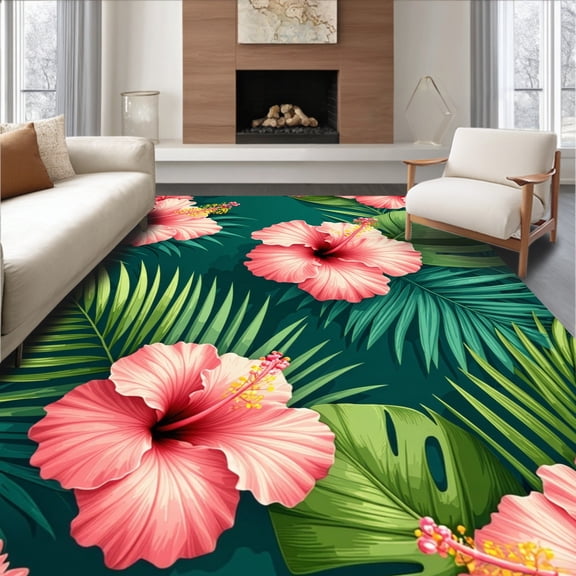 ODIKA 2'x3' Machine Washable Non-Slip Area Rug, Charming Farmhouse Floral Display High Traffic Rug, Pink, 33788