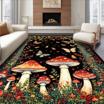 Flatwoven High Traffic Area Rug, Charming Moth Graphic Accents, Non Slip, Stain Resistant, Washable Area Rugs for Living Room, Bedroom(Black, 4X6)