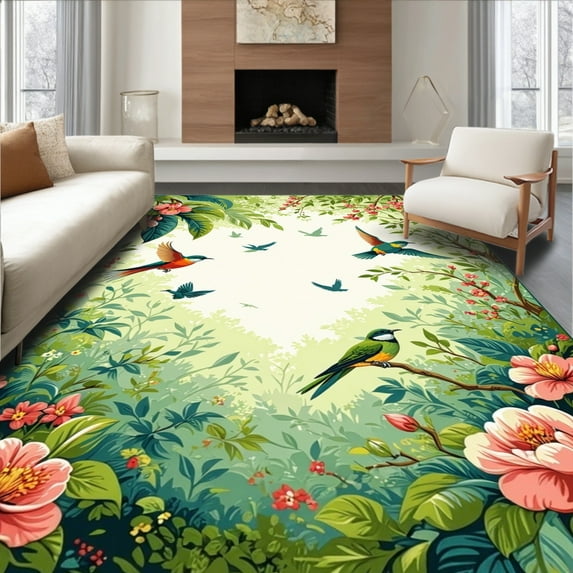 ODIKA 5'x7' Machine Washable Non-Slip Area Rug, Charming Nature Inspired with Exotic High Traffic Rug, Green, 278823