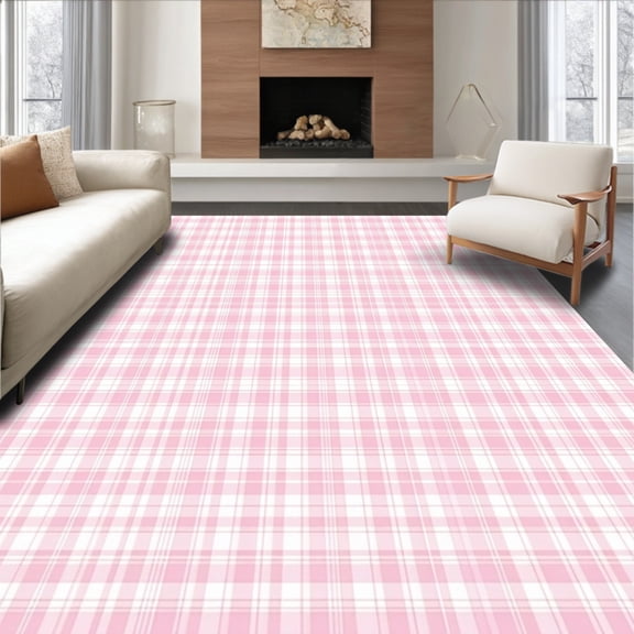 ODIKA 4'x6' Machine Washable Non-Slip Area Rug, Charming Pink Buffalo Check Non Slip Perfect for Indoor Use High Traffic Rug, Pink, 67888