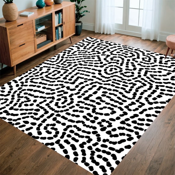 ODIKA 6'x6' Machine Washable Non-Slip Area Rug, Charming Spotted Design with Playful High Traffic Rug, Black, 324045