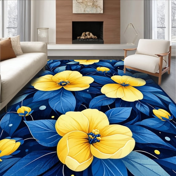 ODIKA 8'x10' Machine Washable Non-Slip Area Rug, Charming Vintage Patterned Flourish High Traffic Rug, Yellow, 14816