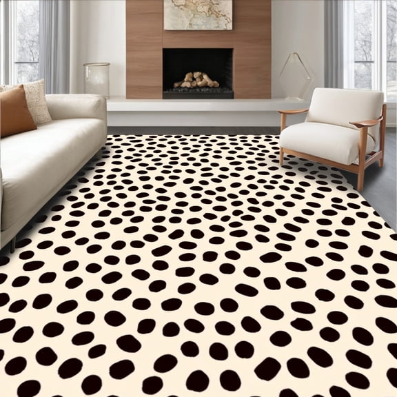ODIKA 4'x6' Machine Washable Non-Slip Area Rug, Cheetah Spots Exotic Animal Print High Traffic Rug, Ivory, 289809