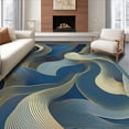 thumbnail image 1 of ODIKA 5'x7' Machine Washable Non-Slip Area Rug, Chic Abstract Art Inspired with Elegant Gold Design High Traffic Rug, Blue, 127421, 1 of 7