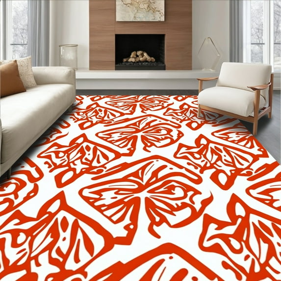 ODIKA 3'x5' Machine Washable Non-Slip Area Rug, Chic Abstract Floral Design with Rich Orange and Accents High Traffic Rug, Orange, 394459