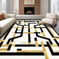 thumbnail image 1 of ODIKA 4'x6' Machine Washable Non-Slip Area Rug, Chic Black and Gold Geometric with Elegant Line Design High Traffic Rug, Beige, 87346, 1 of 7