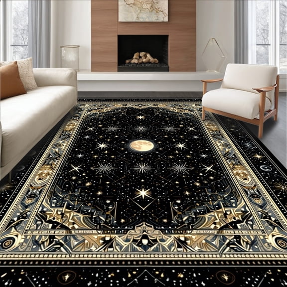 ODIKA 8'x10' Machine Washable Non-Slip Area Rug, Chic Black and Monochrome Design High Traffic Rug, Black, 34783