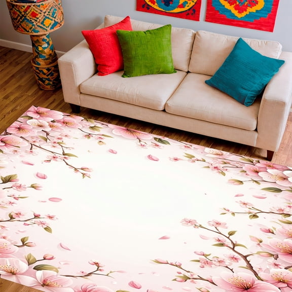 ODIKA 2'x3' Machine Washable Non-Slip Area Rug, Chic Blush Blossom for Girls Nursery & Room High Traffic Rug, Pink, 145656