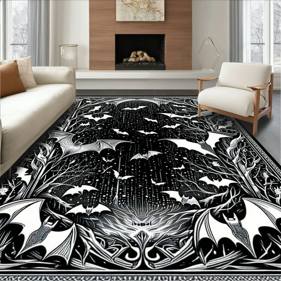 Flatwoven High Traffic Area Rug, Chic Dark Fantasy, Non Slip, Stain Resistant, Washable Area Rugs for Living Room, Bedroom(Black, 4X6)