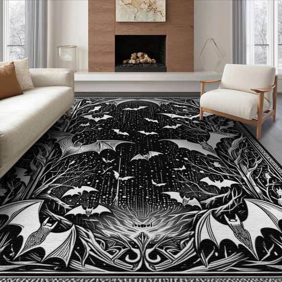 ODIKA 8'x10' Chic Dark Fantasy Washable Area Rug for Dining Room, Large Office, Lounge, Non-Slip Chair-Friendly Mat