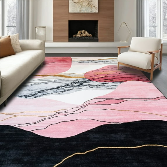 Flatwoven High Traffic Area Rug, Chic Geometric Surface, Non Slip, Stain Resistant, Washable Area Rugs for Living Room, Bedroom(Pink, 2X3)