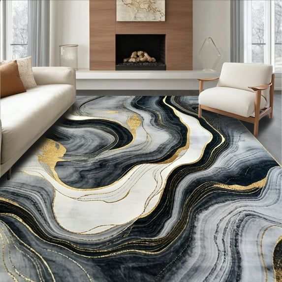 ODIKA 4x6 Machine Washable Non-Slip Area Rug, Contemporary High Traffic Rug, Black, 34867