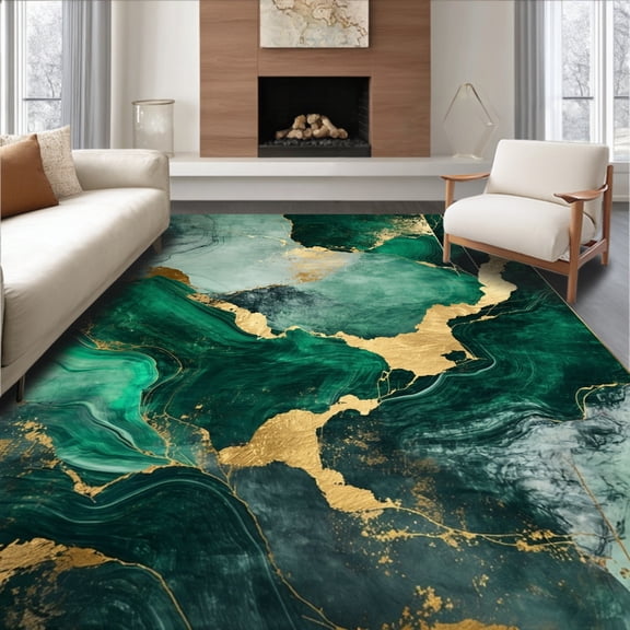 Flatwoven High Traffic Area Rug, Chic Green and Gold Blend, Non Slip, Stain Resistant, Washable Area Rugs for Living Room, Bedroom(Green, 2X3)