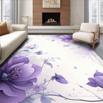 Flatwoven High Traffic Area Rug, Chic Lilac Floral Arrangement, Non Slip, Stain Resistant, Washable Area Rugs for Living Room, Bedroom(Purple, 4X6)