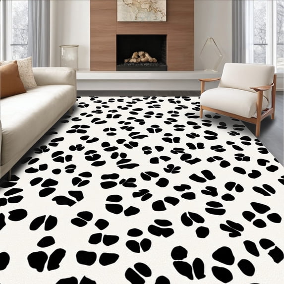 ODIKA 6'x9' Machine Washable Non-Slip Area Rug, Chic Monochrome Abstract Animal Inspired Design with Dynamic Shapes High Traffic Rug, Black, 298537