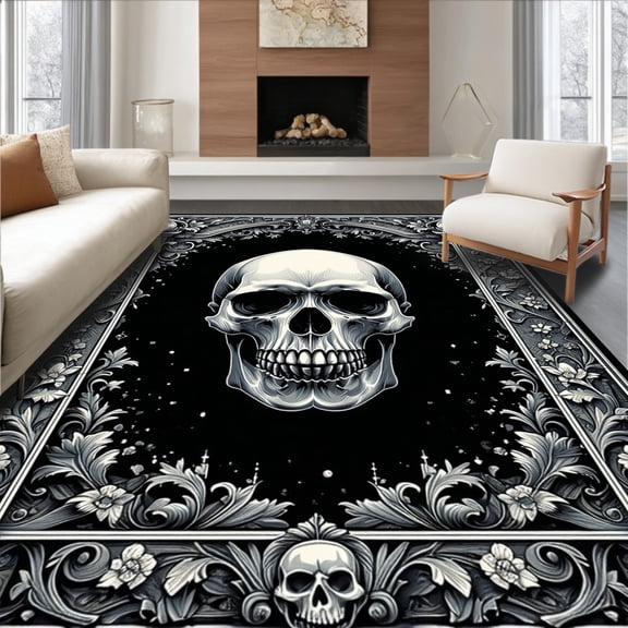 ODIKA 4x6 Machine Washable Non-Slip Area Rug, Gothic High Traffic Rug, Gray, 9207