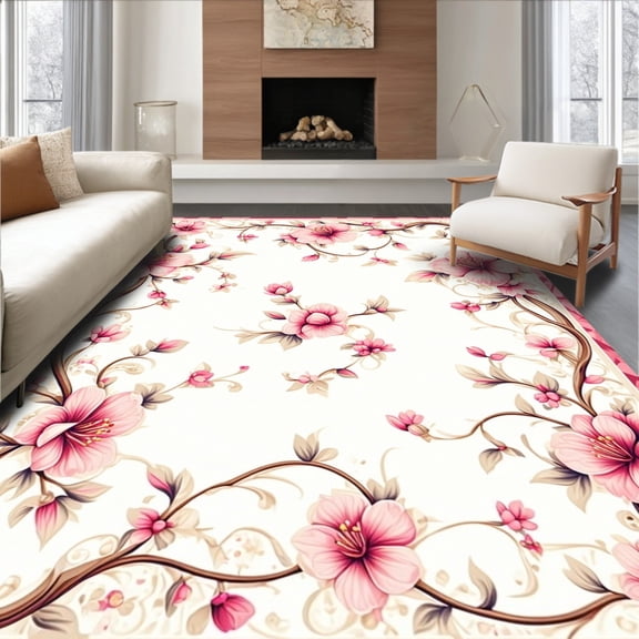 Flatwoven High Traffic Area Rug, Chic Pink Floral Perfect for and Accent Design, Non Slip, Stain Resistant, Washable Area Rugs for Living Room, Bedroom(Pink, 8X10)