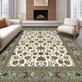 thumbnail image 1 of Flatwoven High Traffic Area Rug, Chic Sage Green Textured with Motifs, Non Slip, Stain Resistant, Washable Area Rugs for Living Room, Bedroom(Ivory, 5X7), 1 of 8