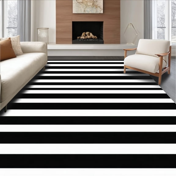 ODIKA 4'x6' Machine Washable Non-Slip Area Rug, Chic Striped for Entryway Patio Modern Urban High Traffic Rug, Black, 60661