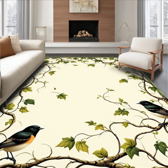 ODIKA 2x3 Machine Washable Non-Slip Area Rug, Art Nouveau High Traffic Rug, Ivory, 211450