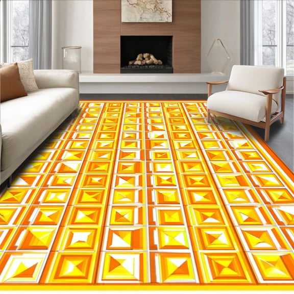 ODIKA 4'x6' Machine Washable Non-Slip Area Rug, Citrus Burst Geometric Tilework Vibrant Design High Traffic Rug, Orange, 82168