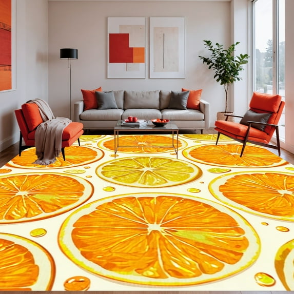 ODIKA 4'x6' Machine Washable Non-Slip Area Rug, Citrus Burst Interlocking High Traffic Rug, Orange, 250577