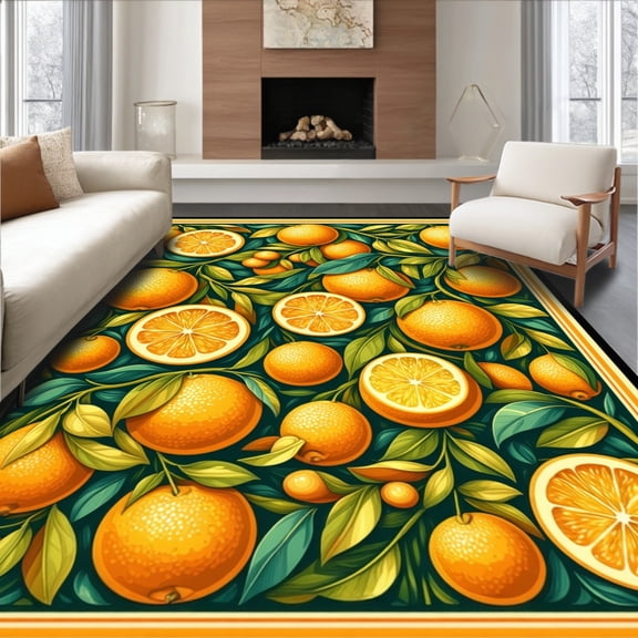 ODIKA 4'x6' Machine Washable Non-Slip Area Rug, Citrus Grove Ornamental High Traffic Rug, Orange, 220483