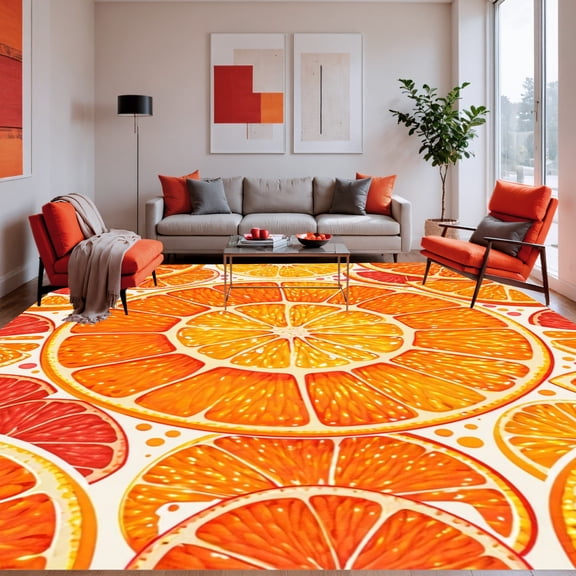 Flatwoven High Traffic Area Rug, Citrus Wheel Interlocking Circular Decor, Non Slip, Stain Resistant, Washable Area Rugs for Living Room, Bedroom(Orange, 2X3)