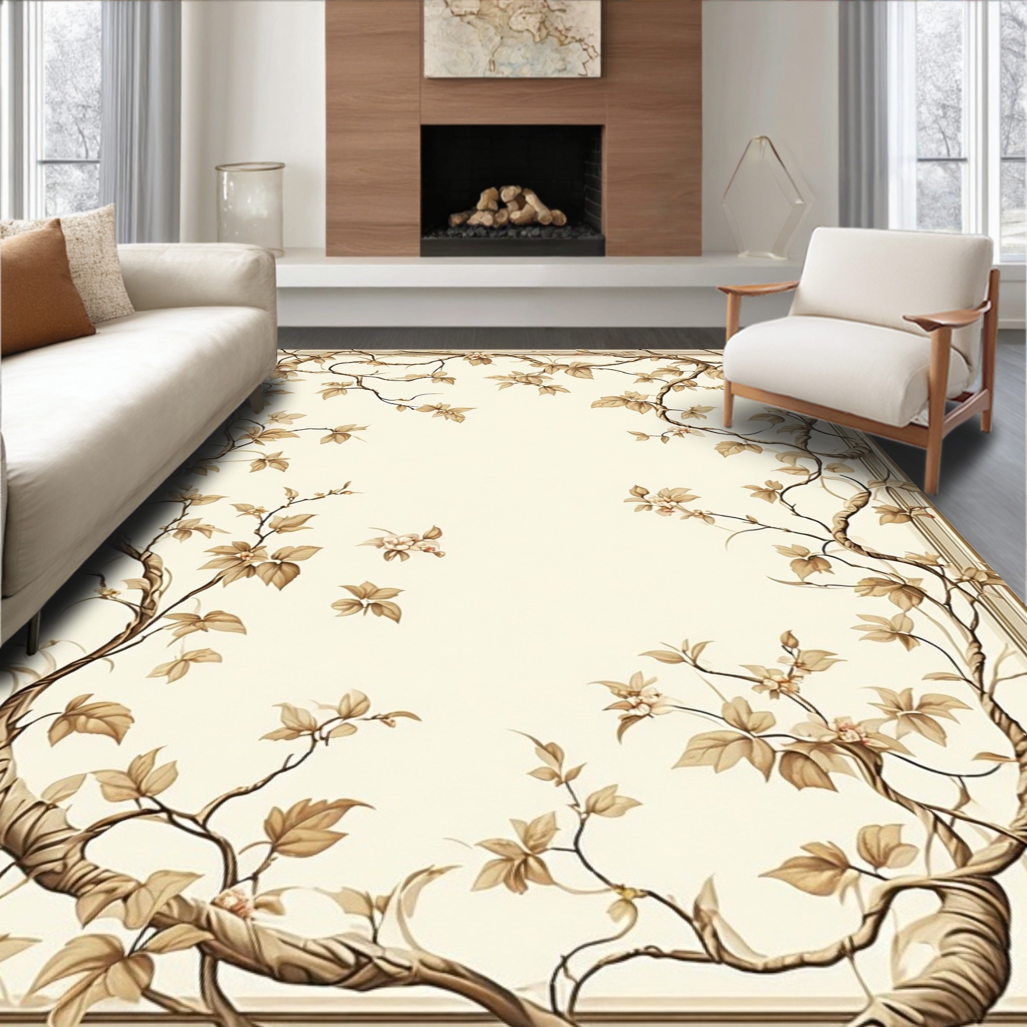 Flatwoven High Traffic Area Rug, Classic Arbor Vine Motif with Leafy ...