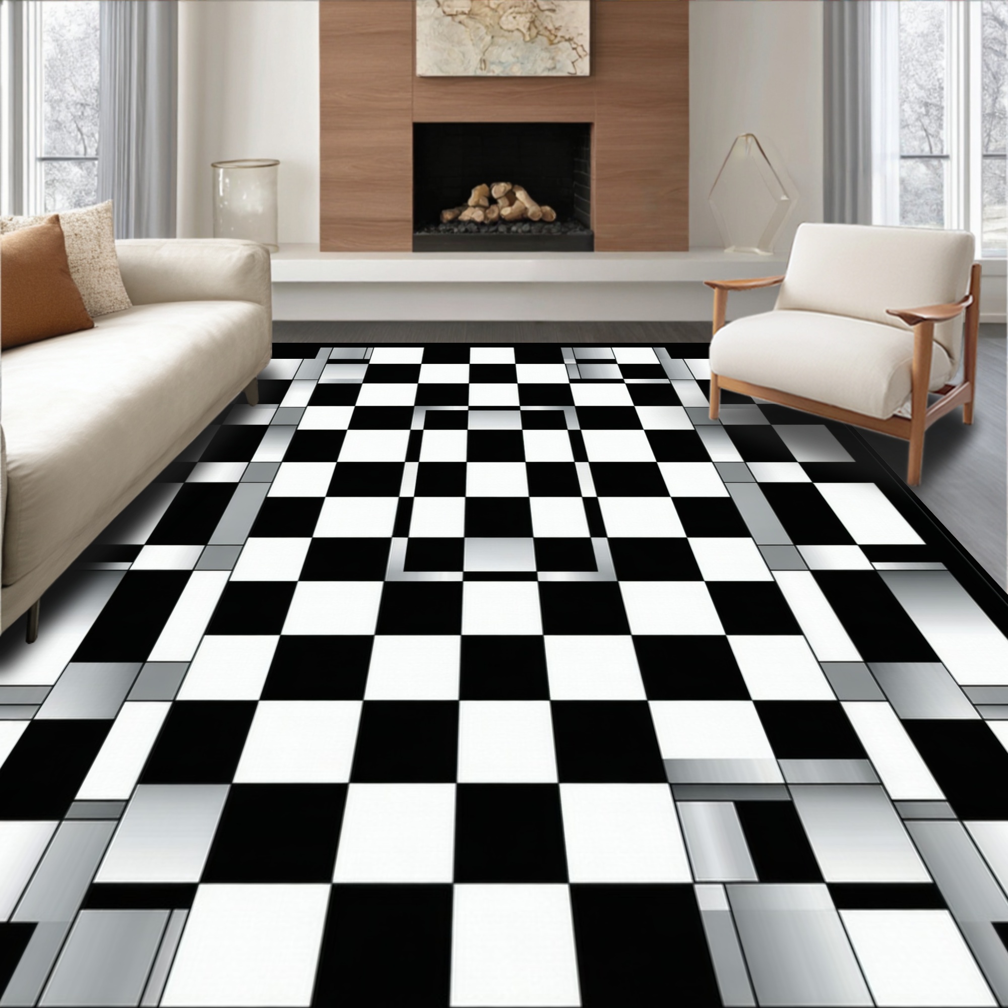 Fixed Area Rug Flatwoven High Traffic Area Rug, Classic Checkerboard Woven With ...