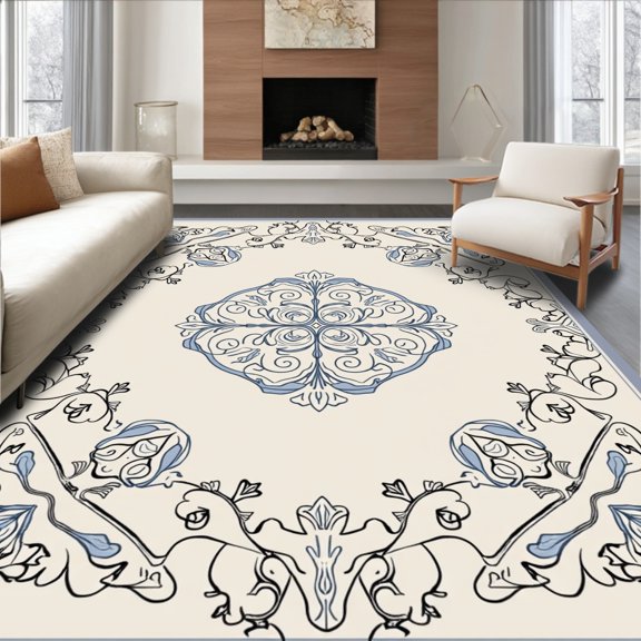 Flatwoven High Traffic Area Rug, Classic Damask Revival with Ornamental Scrolls and Filigree Flourishes, Non Slip, Stain Resistant, Washable Area Rugs for Living Room, Bedroom(Ivory, 2X3)
