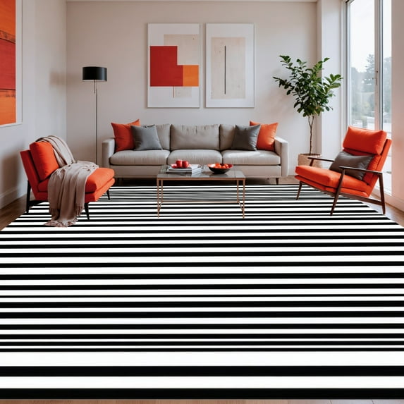 Flatwoven High Traffic Area Rug, Classic Dual Stripe Linear Contrast ...