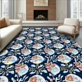 thumbnail image 1 of Flatwoven High Traffic Area Rug, Classic Farmhouse Floral Blended with Interlocking Spotted Animal Design, Non Slip, Stain Resistant, Washable Area Rugs for Living Room, Bedroom(Blue, 4X6), 1 of 8