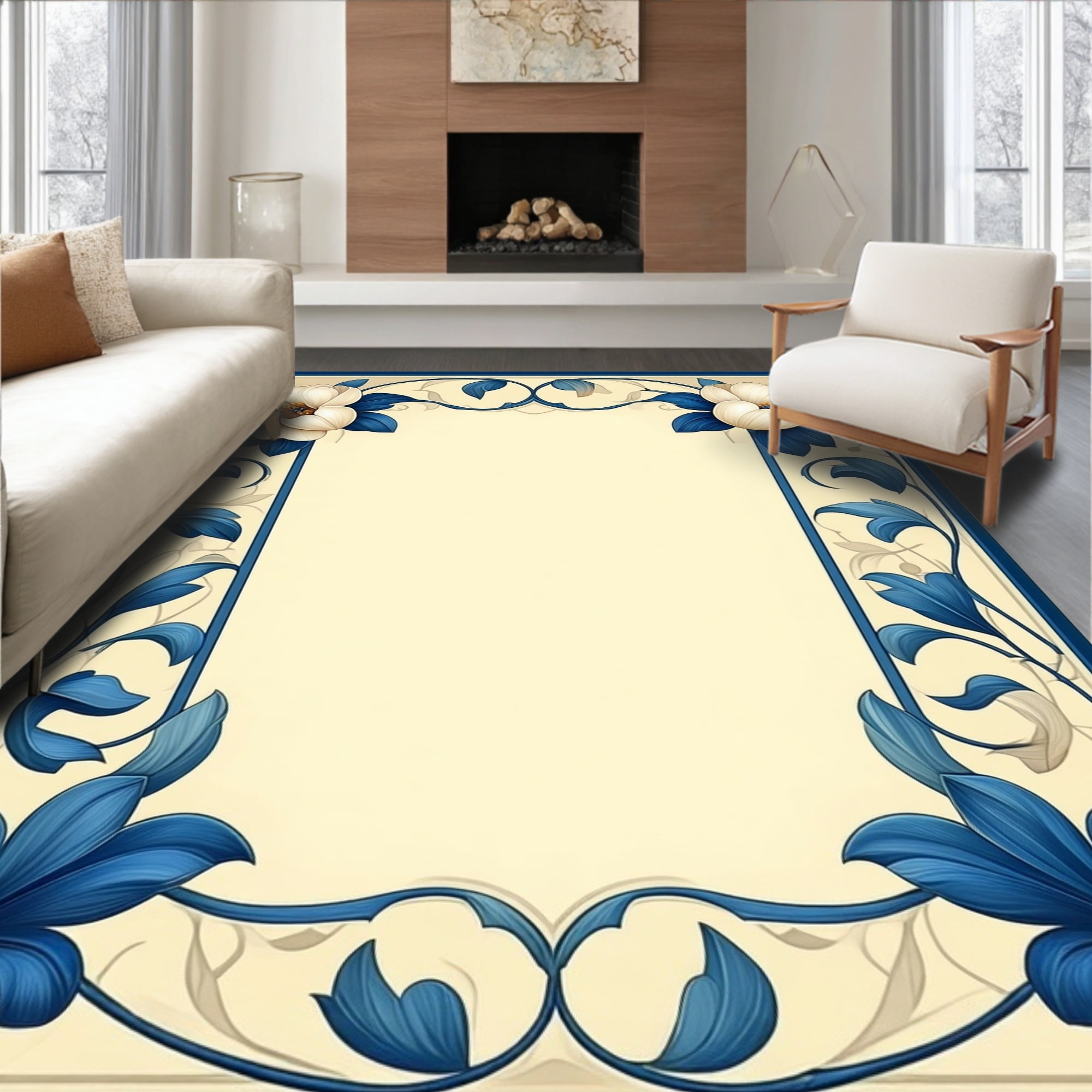 Flatwoven High Traffic Area Rug, Classic Floral Medallion with Curved ...