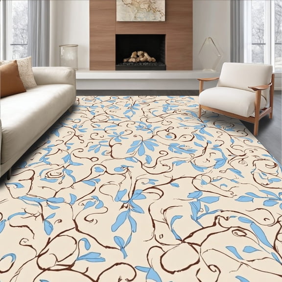 ODIKA 6' Machine Washable Non-Slip Area Rug, Classic Intertwined Vine Motif with Subtle Color Layering High Traffic Rug, Beige, 287912