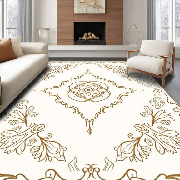 Flatwoven High Traffic Area Rug, Classic Medallion Motif Circular With Ornate Floral Embellishments, Non Slip, Stain Resistant, Washable Area Rugs for Living Room, Bedroom(Brown, 2X3)