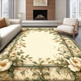 thumbnail image 1 of ODIKA 3'x5' Machine Washable Non-Slip Area Rug, Classic Ornamental Frame with Flourishing Floral Accents and Scrollwork High Traffic Rug, Beige, 230331, 1 of 7