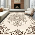 thumbnail image 1 of ODIKA 4'x6' Machine Washable Non-Slip Area Rug, Classic Ornate Medallion with Peacock Feather and Delicate Scrollwork High Traffic Rug, Beige, 306349, 1 of 7